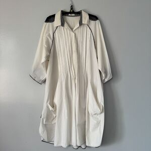 Vintage Wunderkind Pleated Mesh Panel Shirt Dress Sz L With Pockets